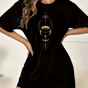 Black Moon Phases T-Shirt Dress